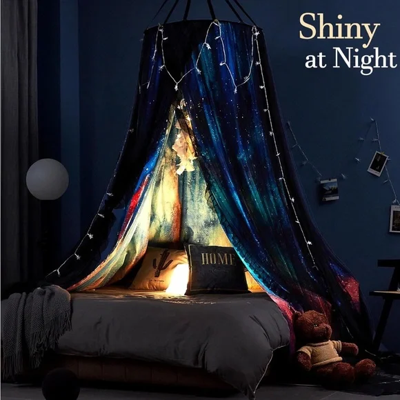 NEW Never Opened! Galaxy-Themed Bed Canopy with Lights - Picture 2 of 9